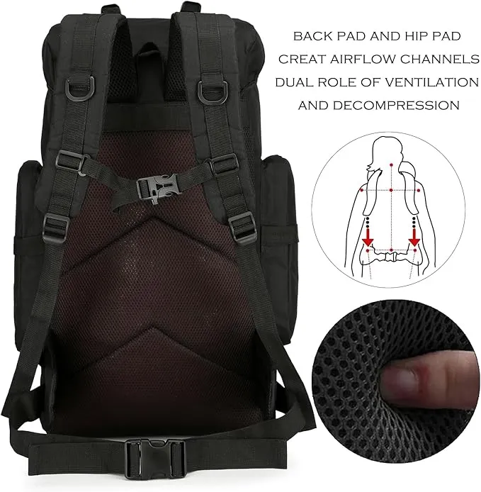 45L Hiking Backpack Camping Rucksack Molle Military Backpack for Outdoor Traveling (Black)