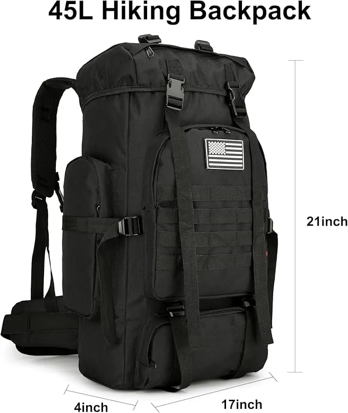 45L Hiking Backpack Camping Rucksack Molle Military Backpack for Outdoor Traveling (Black)