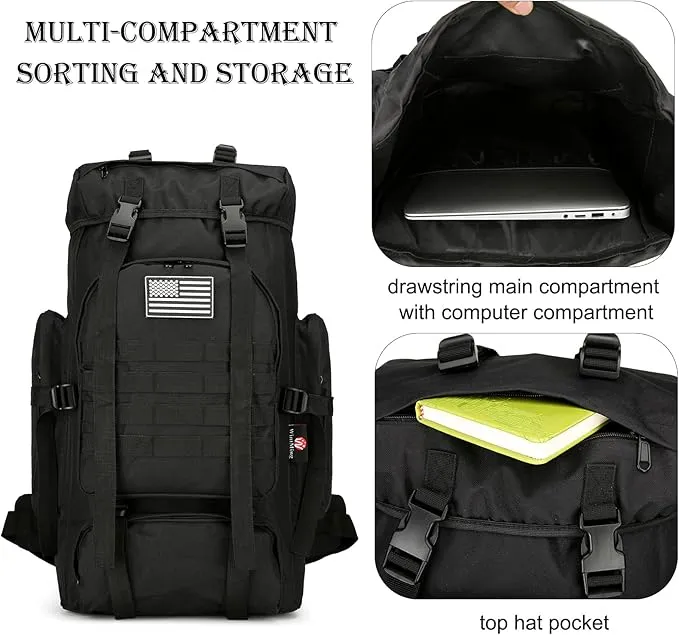 45L Hiking Backpack Camping Rucksack Molle Military Backpack for Outdoor Traveling (Black)