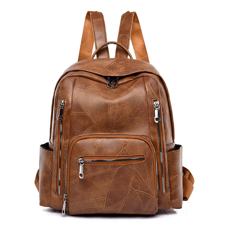 Backpack Korean Style Simple Trendy   Bag Soft Leather Casual Fashion Travel Large Capacity Schoolbag