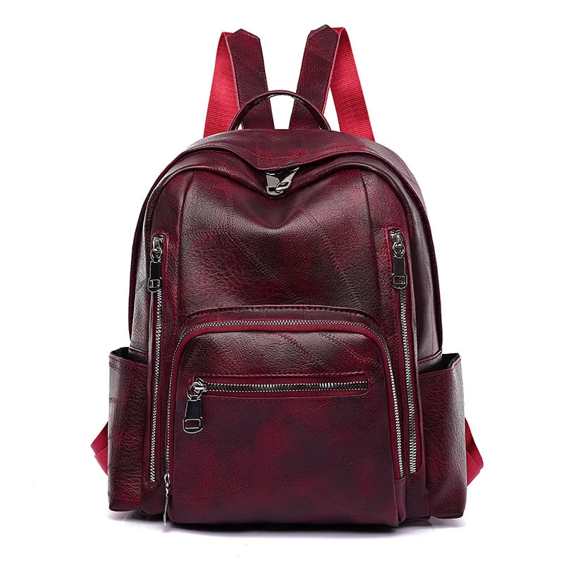 Backpack Korean Style Simple Trendy   Bag Soft Leather Casual Fashion Travel Large Capacity Schoolbag