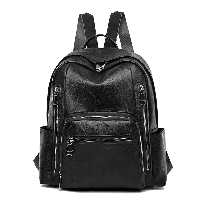 Backpack Korean Style Simple Trendy   Bag Soft Leather Casual Fashion Travel Large Capacity Schoolbag