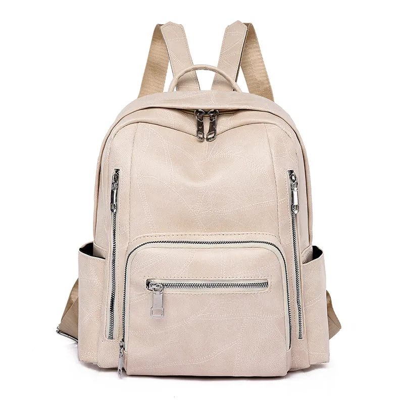 Backpack Korean Style Simple Trendy   Bag Soft Leather Casual Fashion Travel Large Capacity Schoolbag