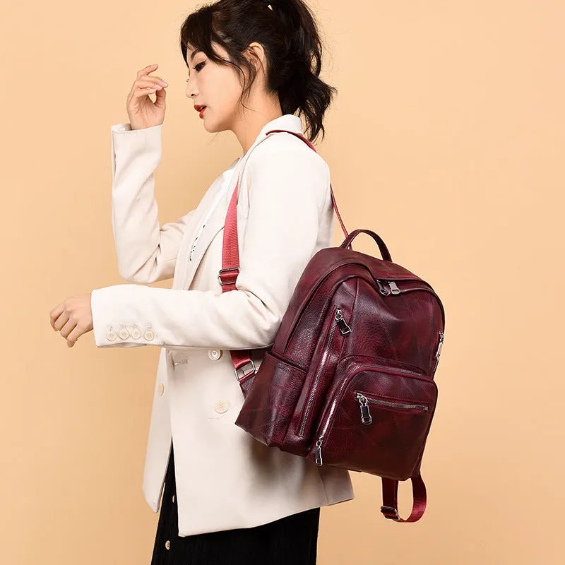 Backpack Korean Style Simple Trendy   Bag Soft Leather Casual Fashion Travel Large Capacity Schoolbag