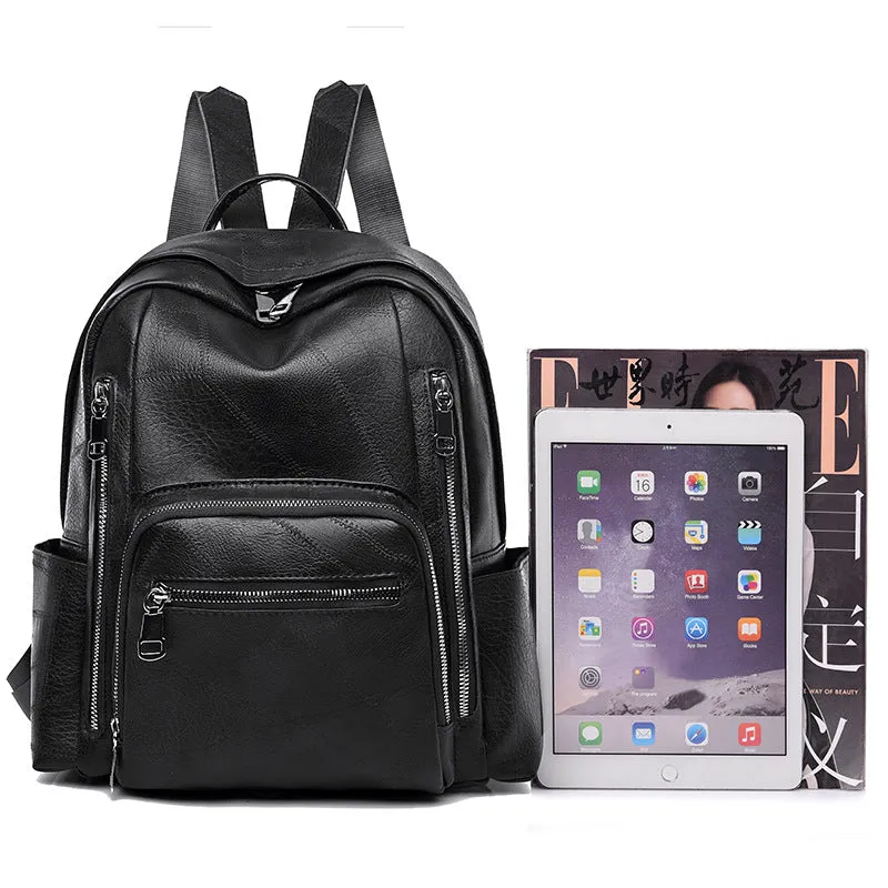 Backpack Korean Style Simple Trendy   Bag Soft Leather Casual Fashion Travel Large Capacity Schoolbag