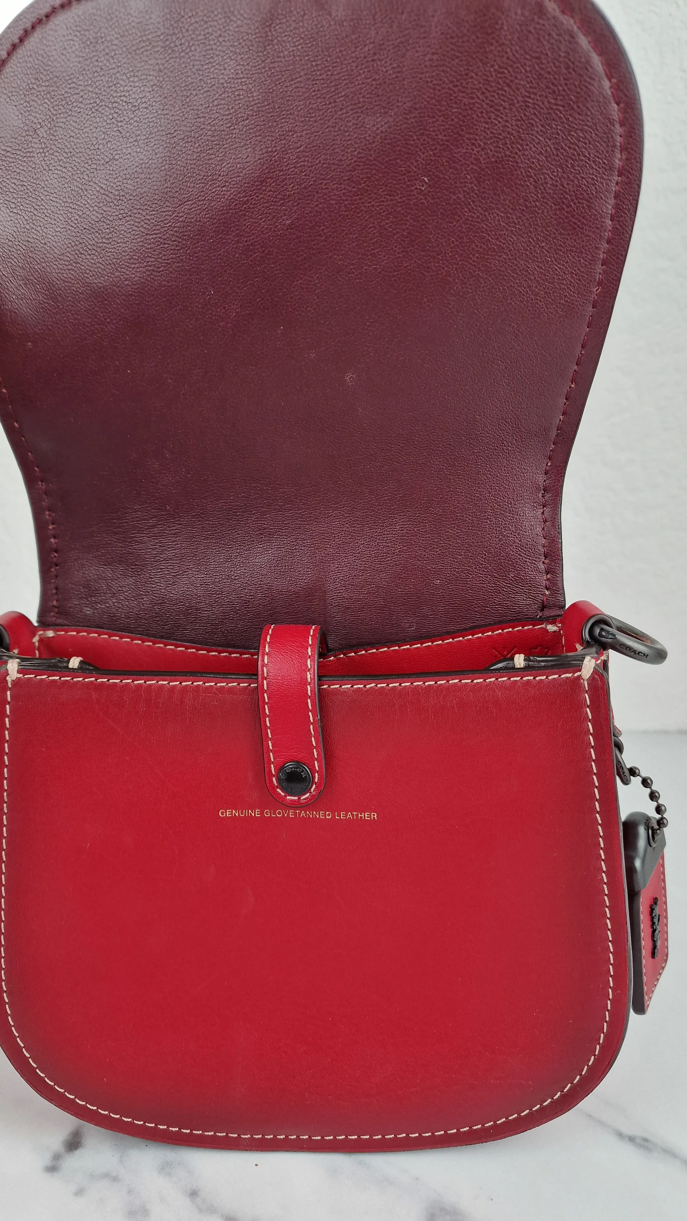 Coach 1941 Saddle 17 With Western Rivets in Red Leather - Coach 56564