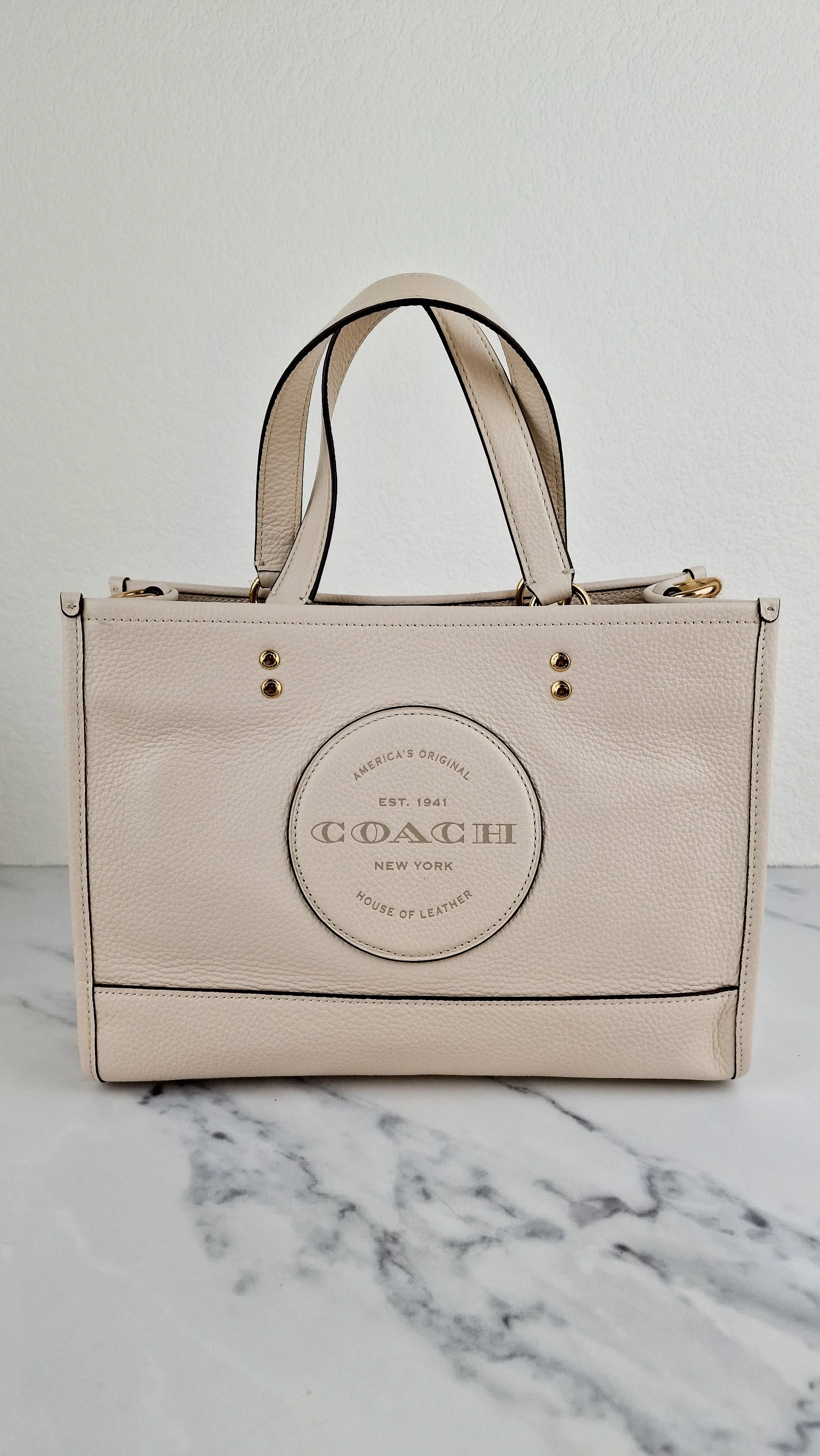 Coach Dempsey Carryall Tote Bag Handbag in Chalk Leather & Gold Tone Hardware - Coach C2004