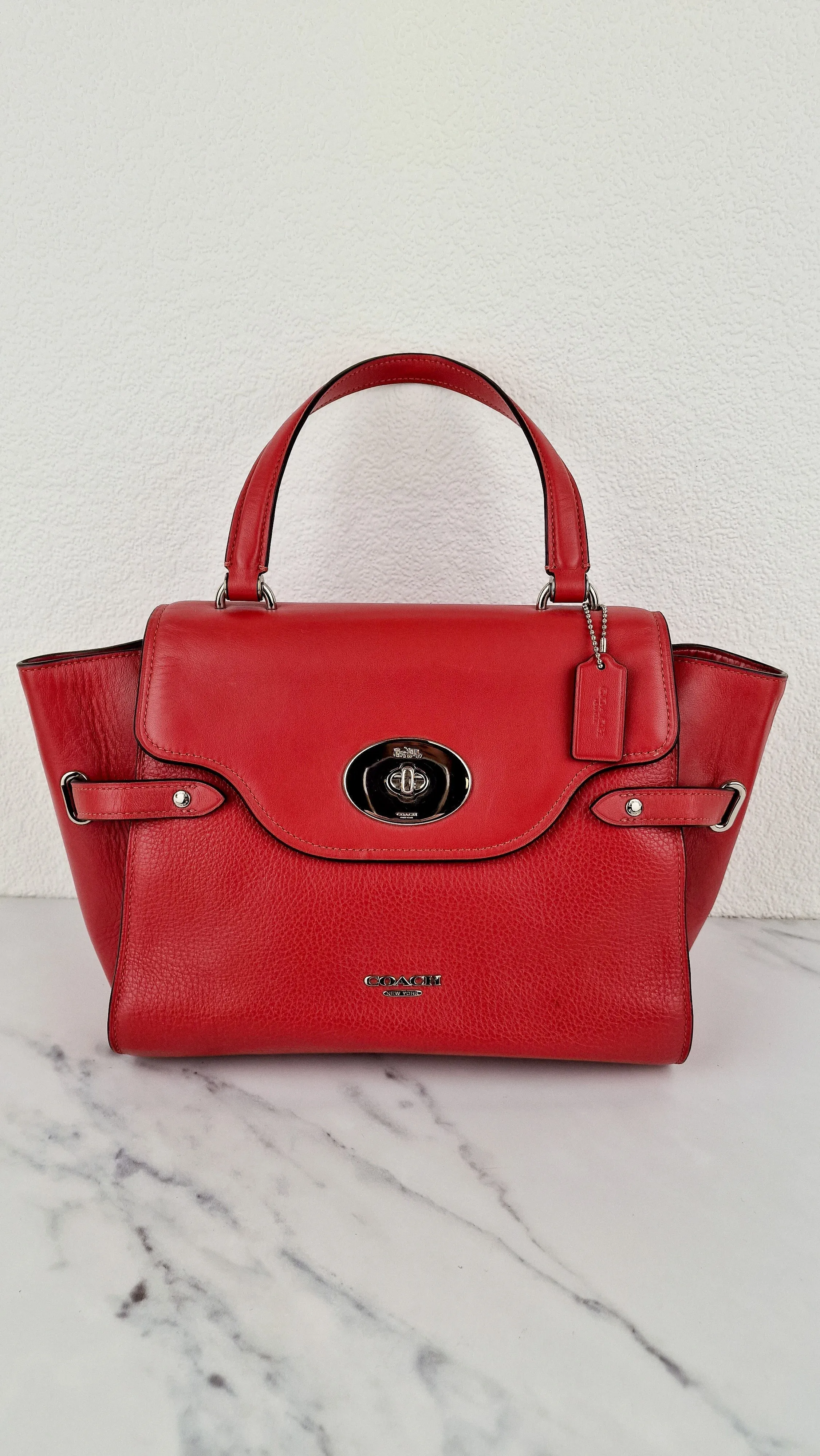 Coach Large Blake Flap Carryall Bag in Red Mixed Leather with Tophandle & Turnlock - Coach F39020