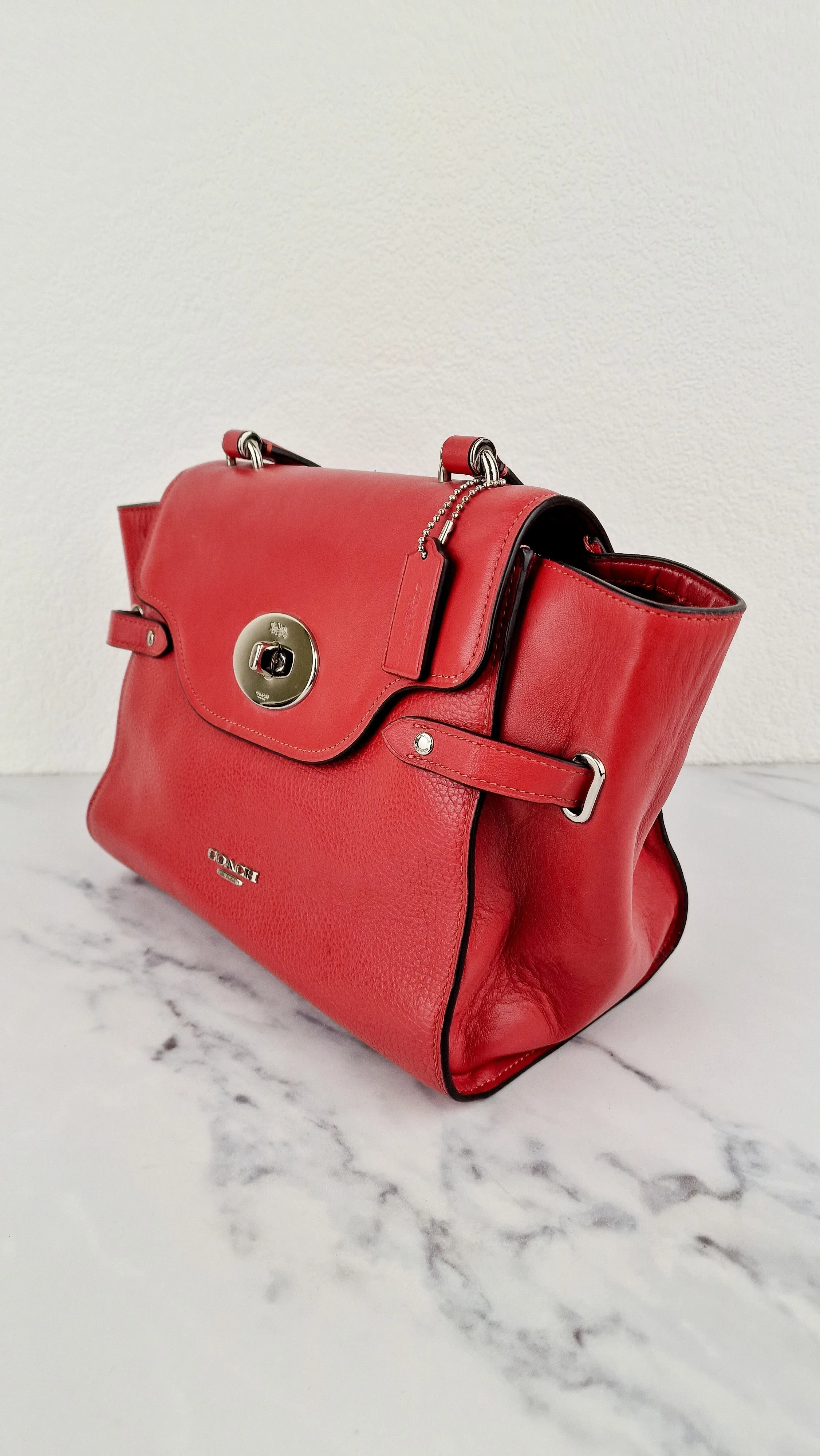 Coach Large Blake Flap Carryall Bag in Red Mixed Leather with Tophandle & Turnlock - Coach F39020