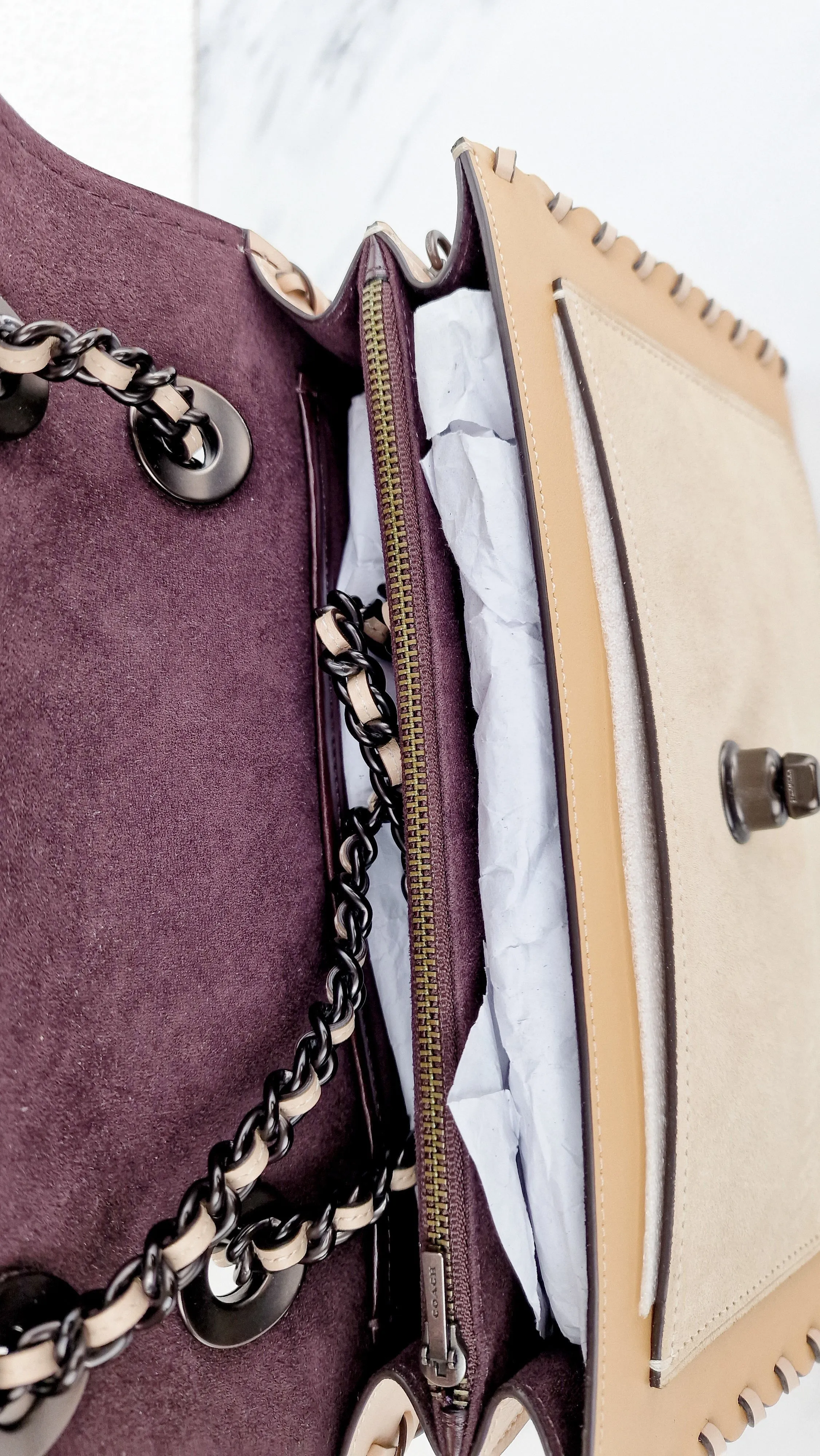 Coach Parker Shoulder Bag With Whipstitch in Beechwood Leather & Suede - Coach Sample Bag