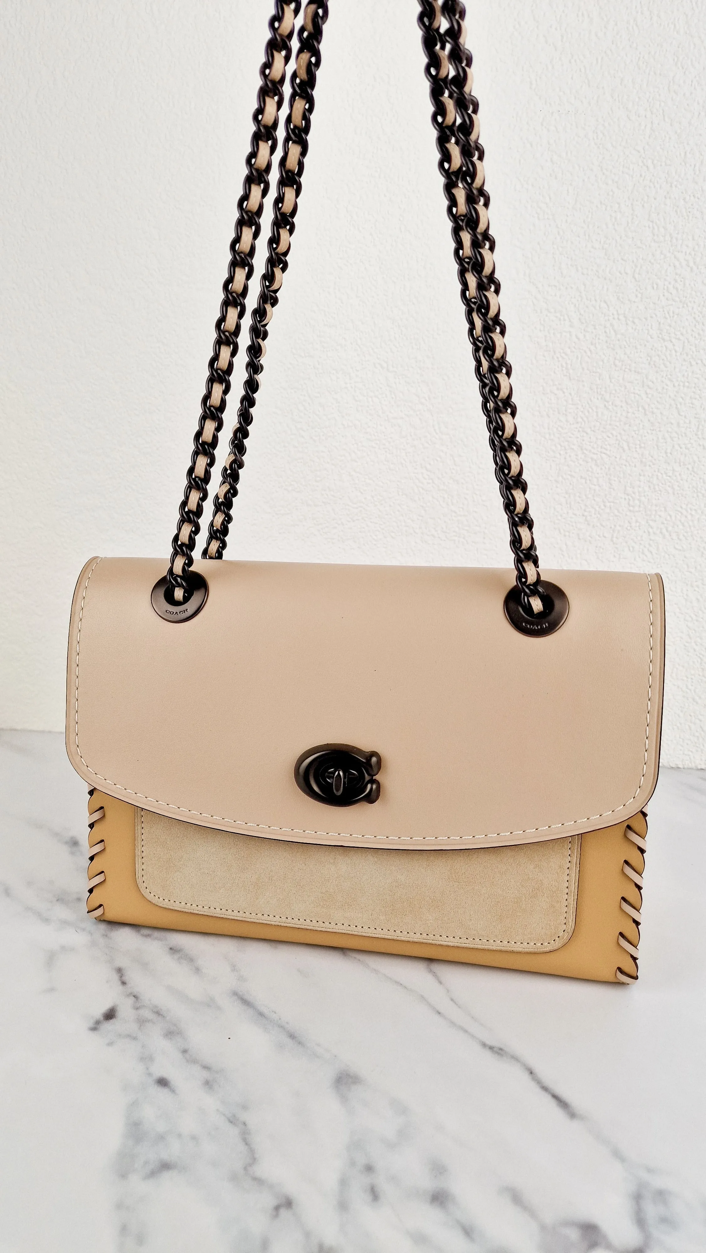 Coach Parker Shoulder Bag With Whipstitch in Beechwood Leather & Suede - Coach Sample Bag
