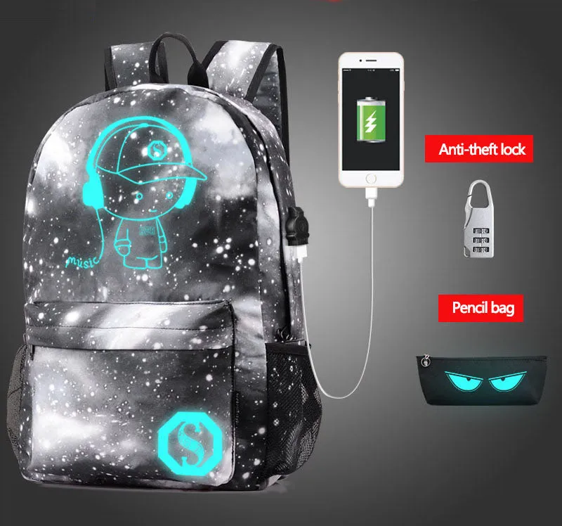 Cool Luminous Anti-theft with USB Charging School Bag