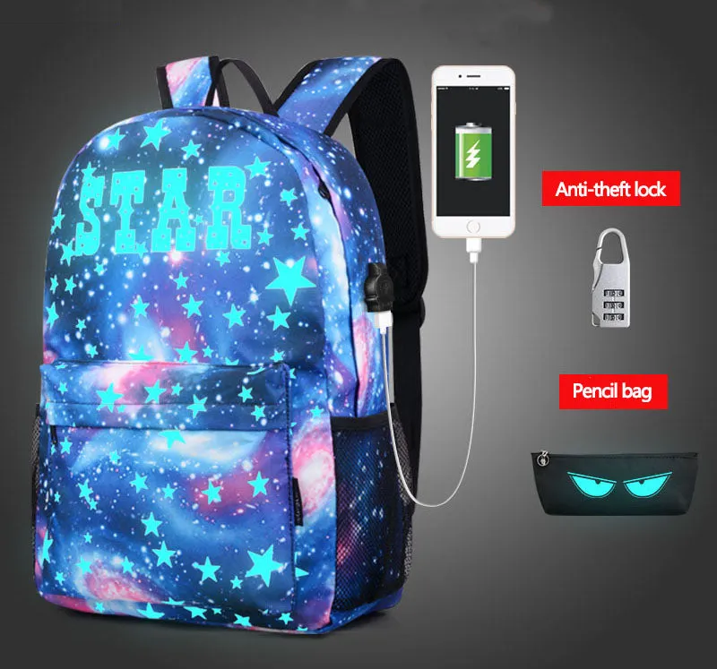 Cool Luminous Anti-theft with USB Charging School Bag