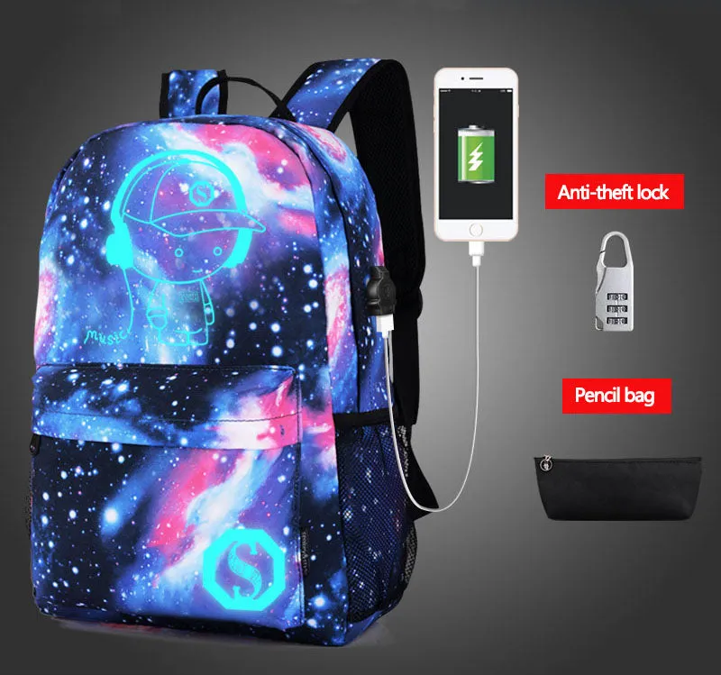 Cool Luminous Anti-theft with USB Charging School Bag