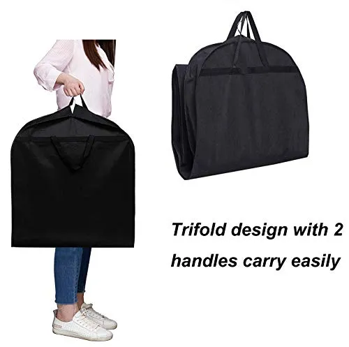 KIMBORA 60" Black Garment Bag Breathable Travel Storage with 2 Large Mesh Pockets and Carry Handles for Suits, Dresses, Coats, Tuxedos Cover (Pack of 2)