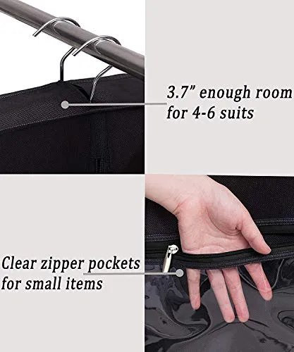 KIMBORA 60" Black Garment Bag Breathable Travel Storage with 2 Large Mesh Pockets and Carry Handles for Suits, Dresses, Coats, Tuxedos Cover (Pack of 2)