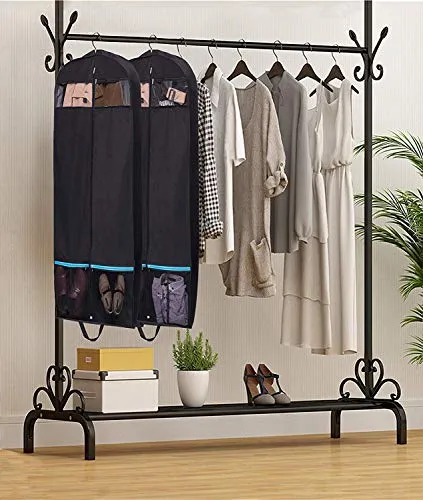 KIMBORA 60" Black Garment Bag Breathable Travel Storage with 2 Large Mesh Pockets and Carry Handles for Suits, Dresses, Coats, Tuxedos Cover (Pack of 2)