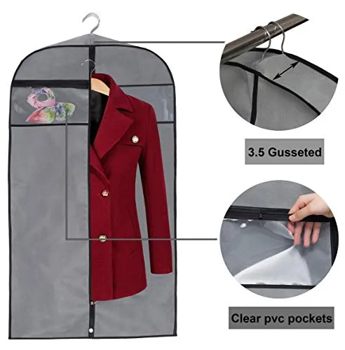 MISSLO 43" Gusseted Travel Garment Bag with Accessories Zipper Pocket, Hanging Garment Cover for Suits Jackets Coats, Grey