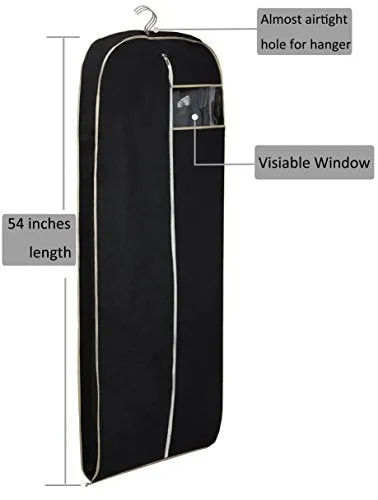MISSLO Breathable 54" Suit Dress Black Garment Bag Gusseted, 2 Pack