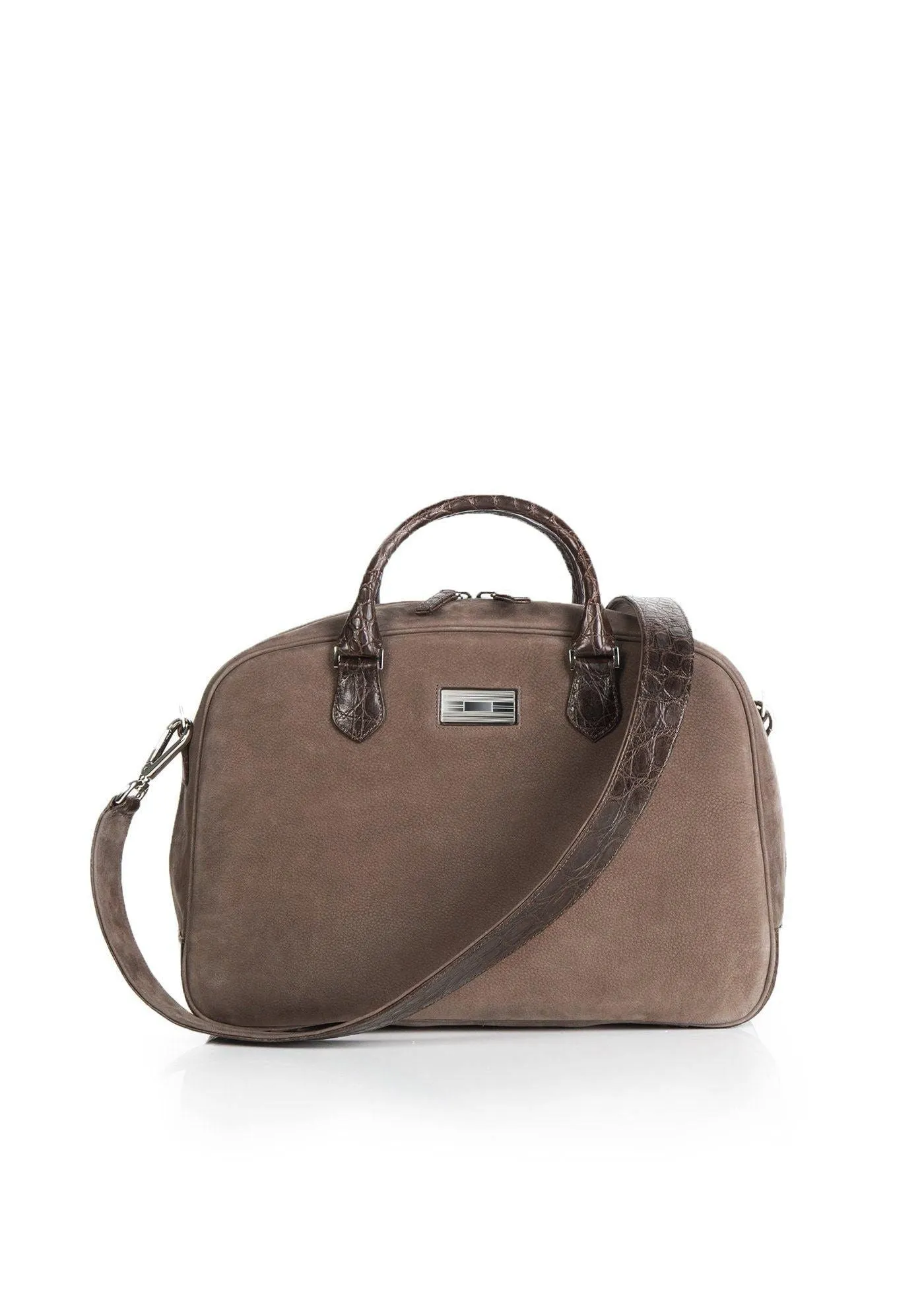 Newport Travel Satchel Bag, Light Brown Suede & Croc Weekender