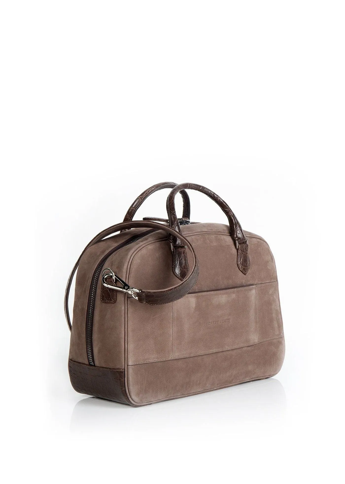 Newport Travel Satchel Bag, Light Brown Suede & Croc Weekender