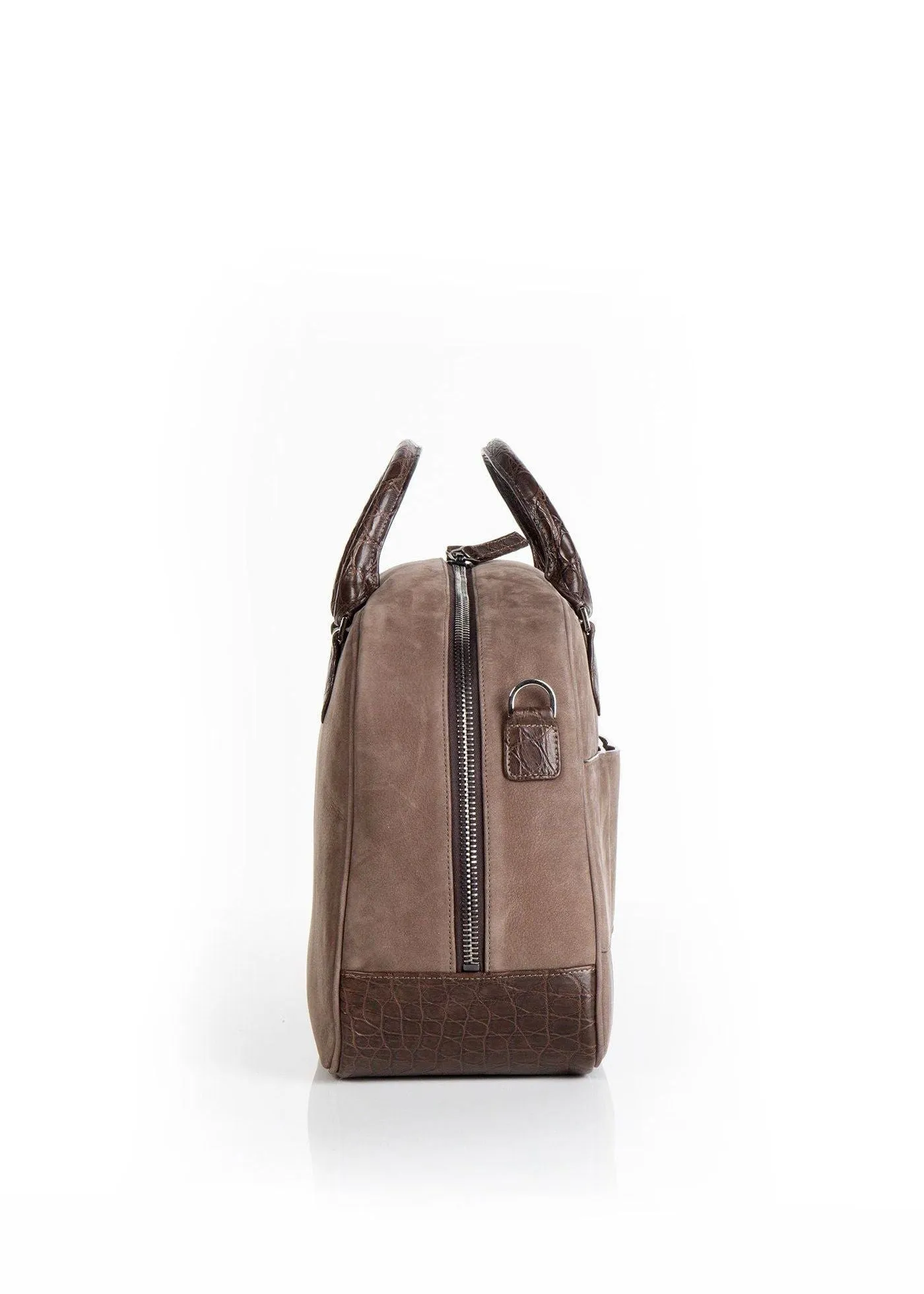 Newport Travel Satchel Bag, Light Brown Suede & Croc Weekender