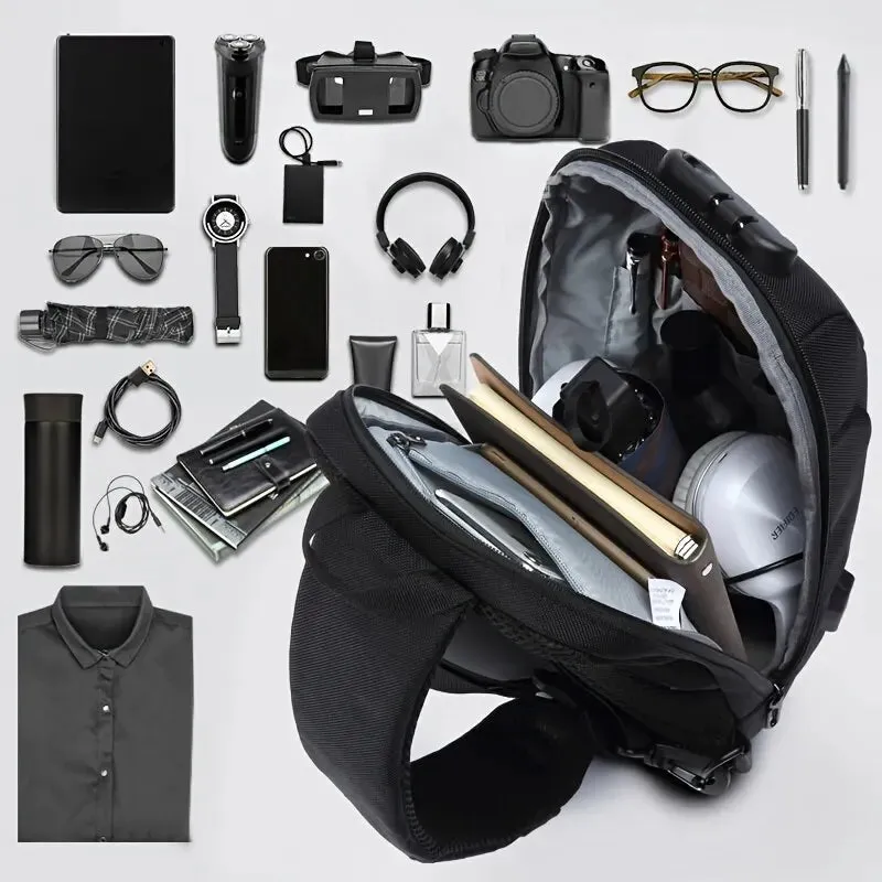 OZUKO Men Anti-theft Crossbody Sling Bag With USB Charging Port Waterproof Anti-Scratch Shoulder Bag Large Capacity Chest Bag