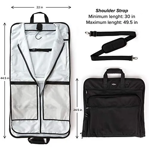 Prottoni 44-Inch Suit Carrier For Travel - Garment Suitcase With Toiletry Bag (Black   Clear Toiletry Bag, 44")