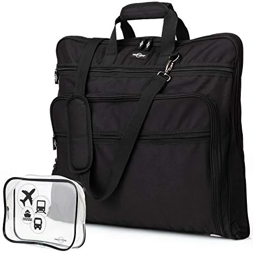 Prottoni 44-Inch Suit Carrier For Travel - Garment Suitcase With Toiletry Bag (Black   Clear Toiletry Bag, 44")