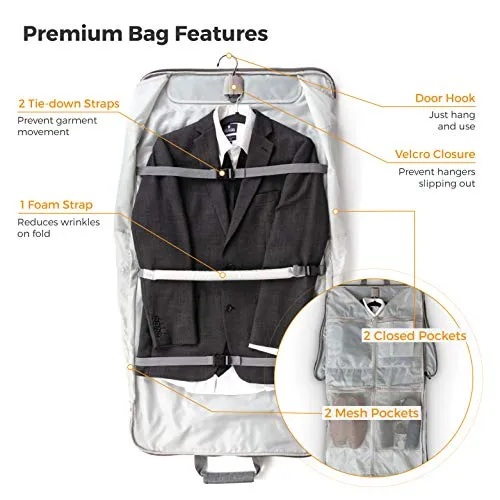 Prottoni 44-Inch Suit Carrier For Travel - Garment Suitcase With Toiletry Bag (Black   Clear Toiletry Bag, 44")