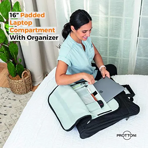 Prottoni 44-Inch Suit Carrier For Travel - Garment Suitcase With Toiletry Bag (Black   Clear Toiletry Bag, 44")