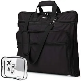 Prottoni 44-Inch Suit Carrier For Travel - Garment Suitcase With Toiletry Bag (Black   Clear Toiletry Bag, 44")