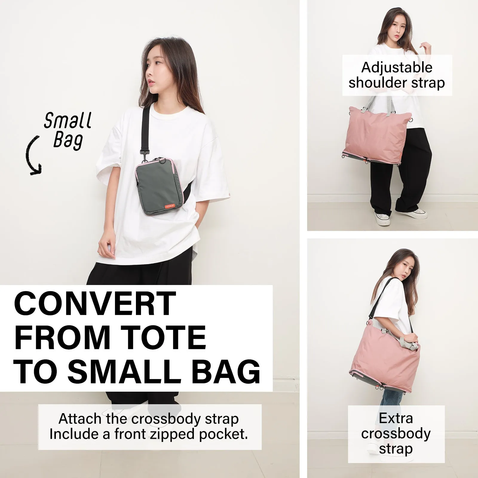 Shopper Tote Bag Foldable Travel Laptop Grocery KO-DUAL - Pink