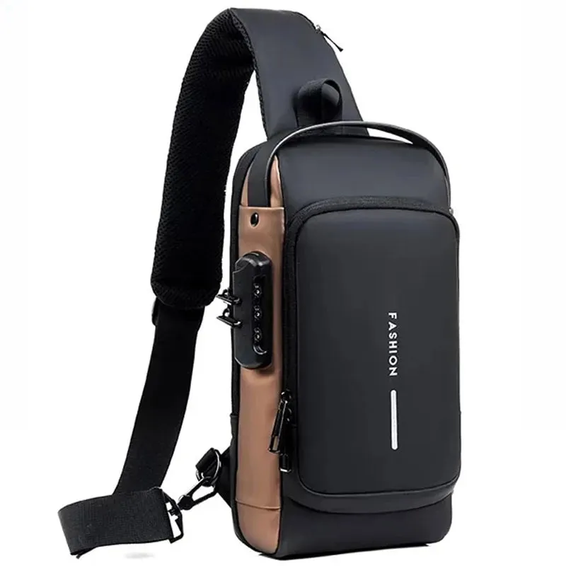 Travel Sling Bag Cross-Body Backpack With Anti-Theft Padlock & USB Charging Port