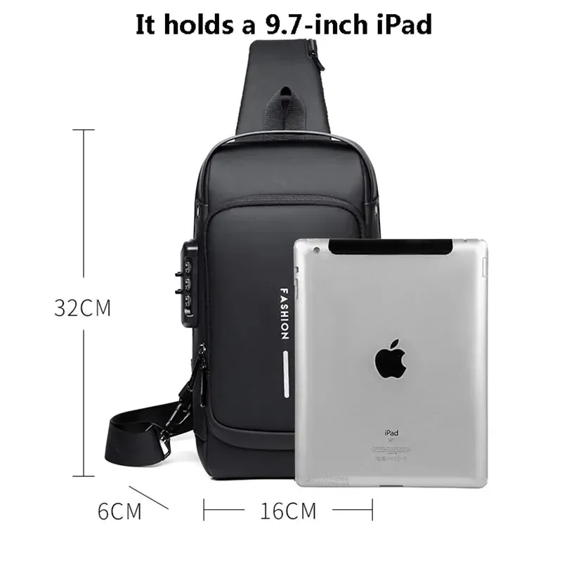 Travel Sling Bag Cross-Body Backpack With Anti-Theft Padlock & USB Charging Port