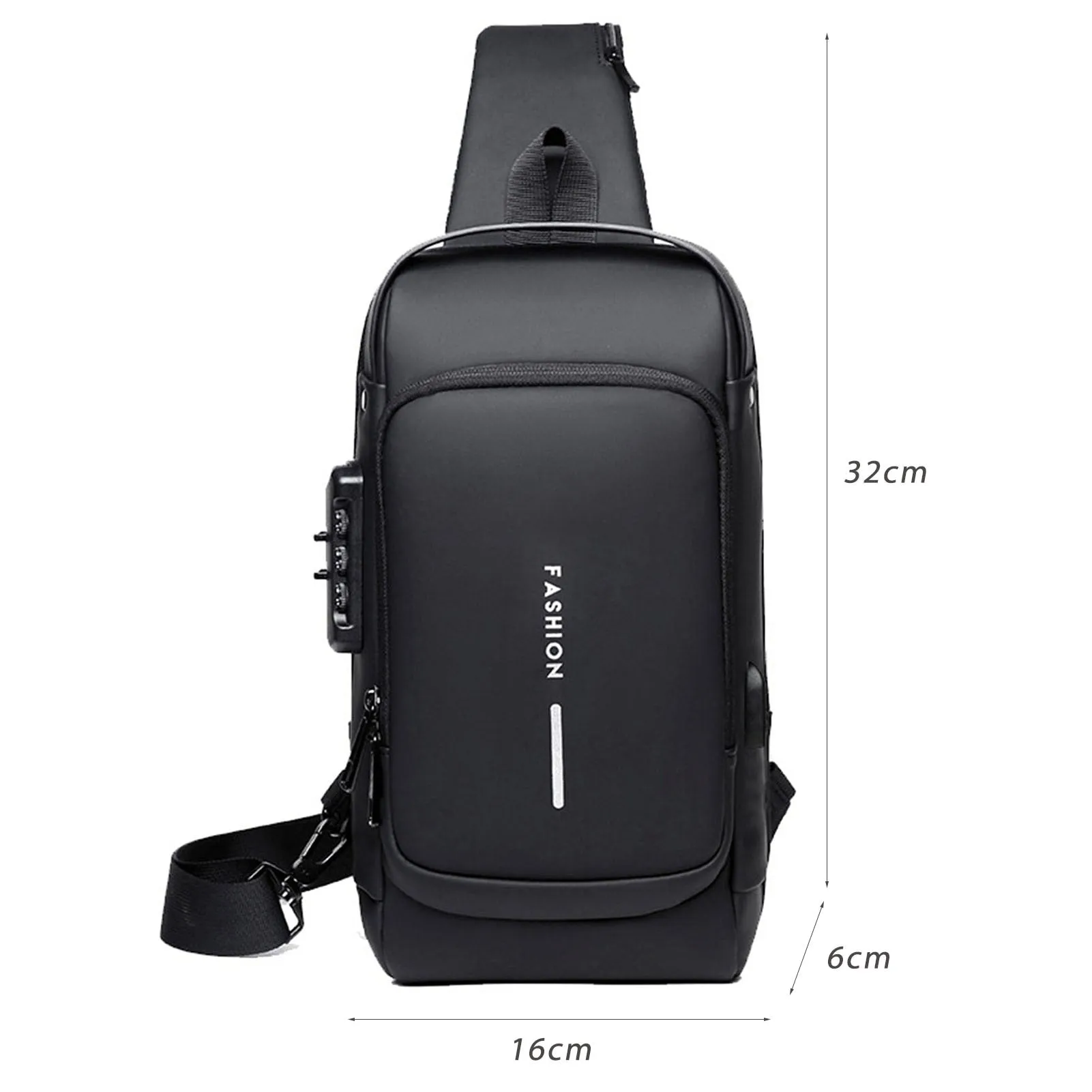 USB Charging Sport Sling Bag Male Anti-theft Chest Bag with Password Lock &  Adjustable Shoulder Strap