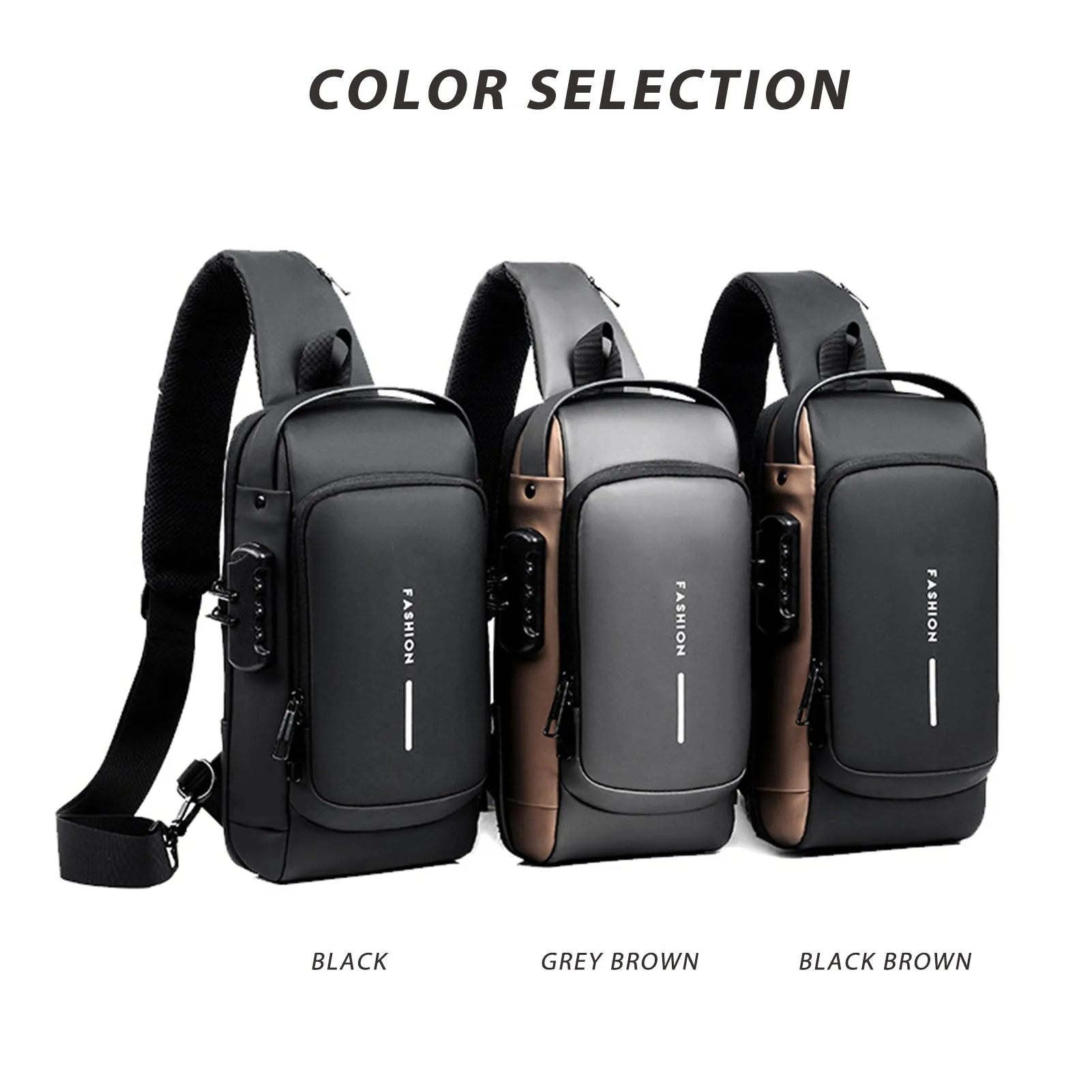 USB Charging Sport Sling Bag Male Anti-theft Chest Bag with Password Lock &  Adjustable Shoulder Strap