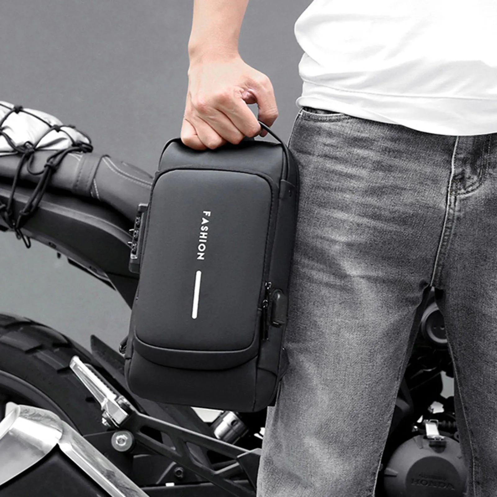 USB Charging Sport Sling Bag Male Anti-theft Chest Bag with Password Lock &  Adjustable Shoulder Strap