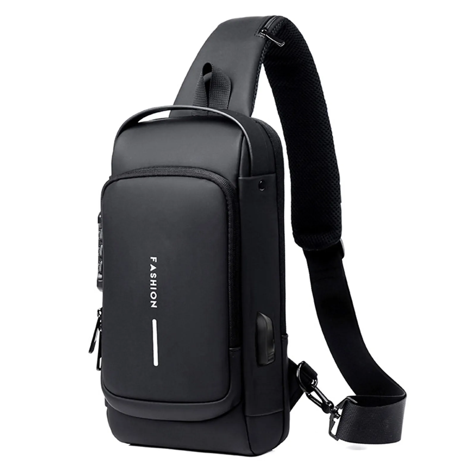 USB Charging Sport Sling Bag Male Anti-theft Chest Bag with Password Lock &  Adjustable Shoulder Strap
