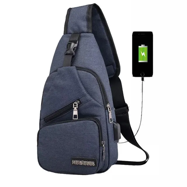 Waterproof USB Man Anti-Theft Crossbody Bag
