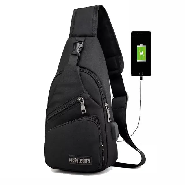 Waterproof USB Man Anti-Theft Crossbody Bag