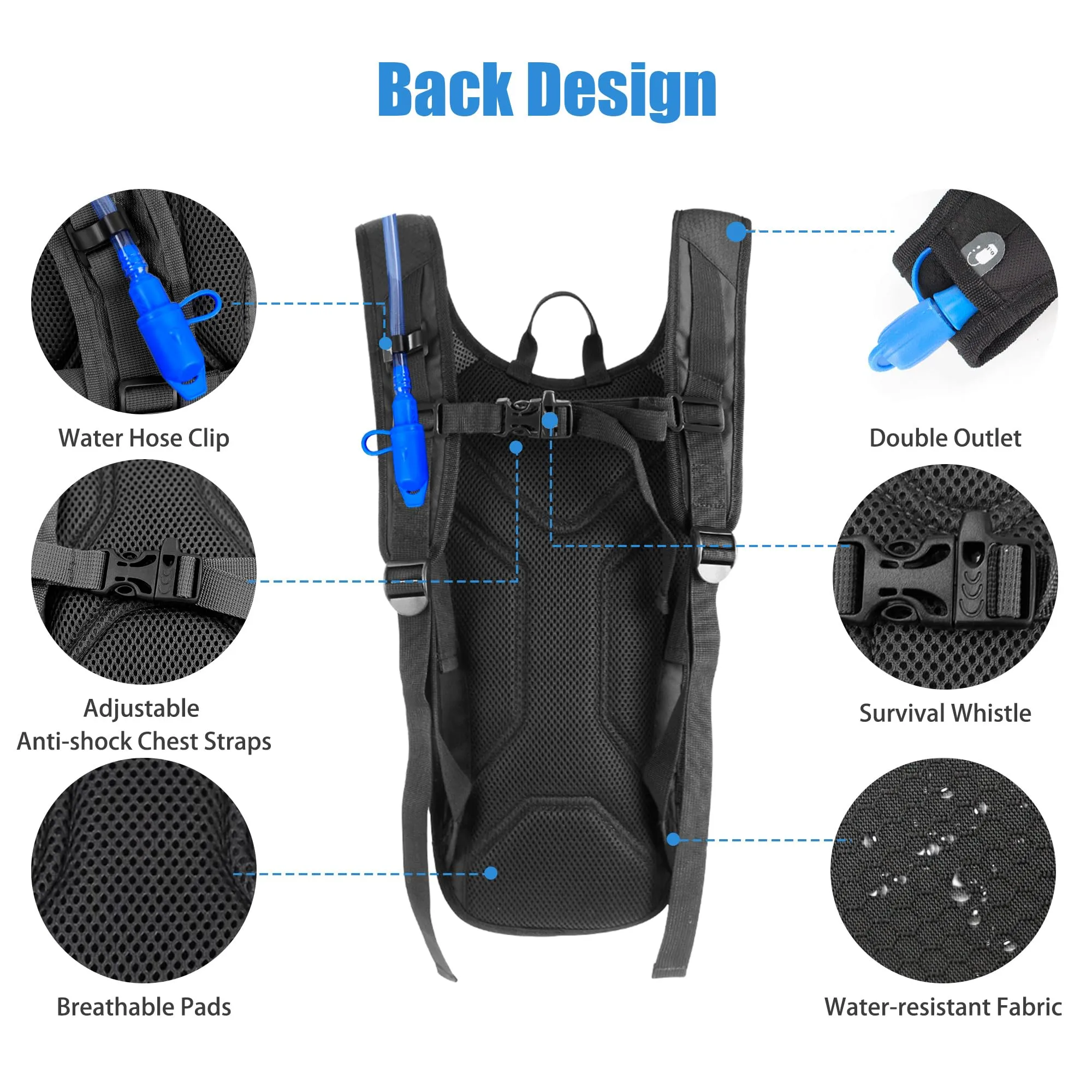Zavothy Lightweight Hydration Backpack with 2L Water Bladder Water Backpack Hydration Pack for Cycling Running Biking Hiking Backpack Black